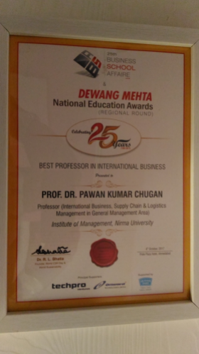 Dewang Mehta National Education Awards “Best Professor in International Business”, - 2017