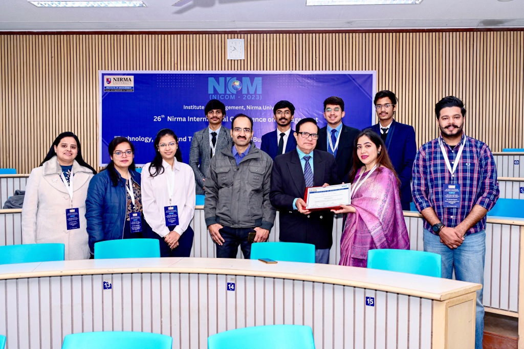 Honoured for Session Chair –  at the 26th Nirma International Conference on Management (NICOMM), on the theme of “Technology, Agility and Transformation: Neo-Business Paradigms and Practices”, organized by Institute of Management, Nirma University, Ahmedabad. Jan. 06, 2023.